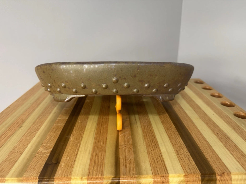 12" Chinese Wood Fired Riveted Oval Bonsai Pot Yixing Clay