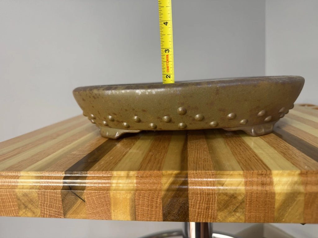 12" Chinese Wood Fired Riveted Oval Bonsai Pot Yixing Clay