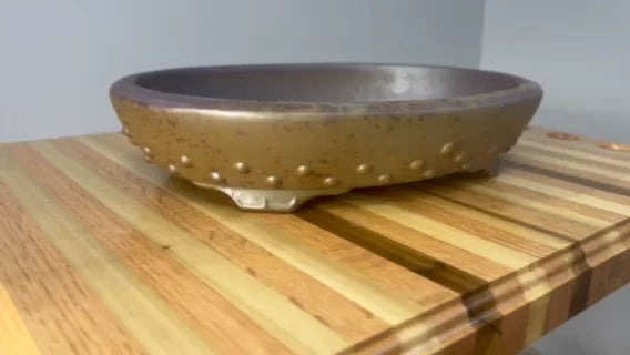 12" Chinese Wood Fired Riveted Oval Bonsai Pot Yixing Clay